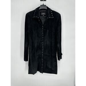 Vintage Express Gothic Black Suede Leather Studded Trench Coat Size 11/12